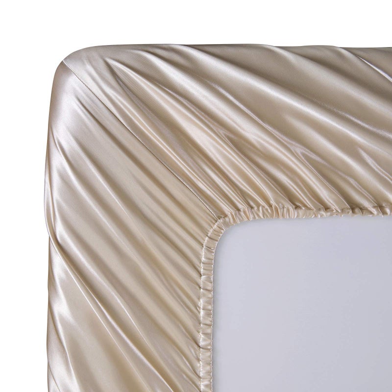 SiinvdaBZX 4Pcs Satin Sheet Set Full Size Ultra Silky Soft Beige Satin Full Bed Sheets with Deep Pocket  1 Fitted Sheet  1 Flat Sheet  2 Envelope Closure Pillowcases - Image 5